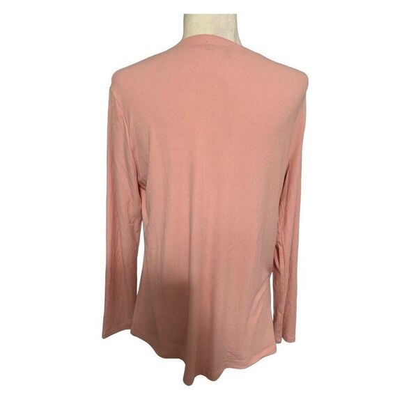 ava lea womens solid pink ribbed Crew Neck long sleeve top t shirt large - Picture 2 of 4